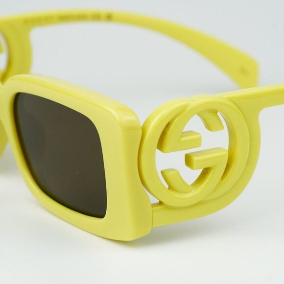 NEW Gucci GG1325S 007 Acid Yellow Brown Rectangle Unisex Sunglasses GG 1325S - Picture 5 of 10